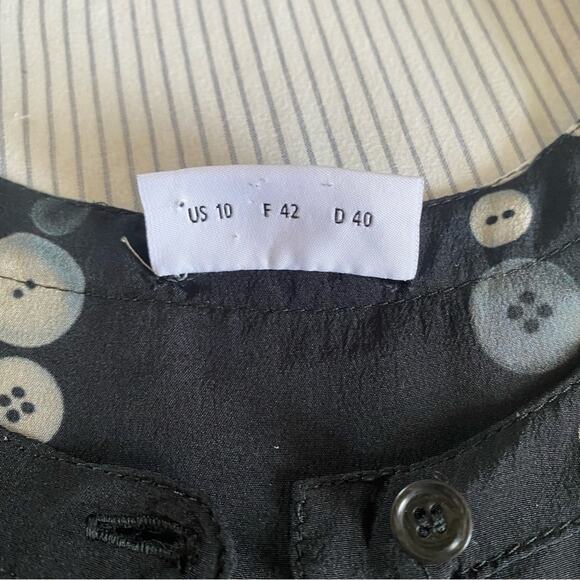 Akris Punto 100% Silk black button Long Sleeve Printed Blouse Size 10 medium - Picture 4 of 7